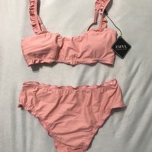 NEW Zaful Lettuce Frilled Bandeau Bikini Set